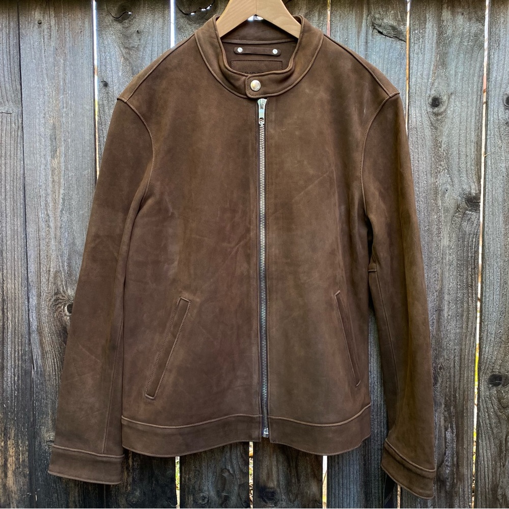 Thursday mens Leather Racer Jacket Size Large L Tobacco Brown